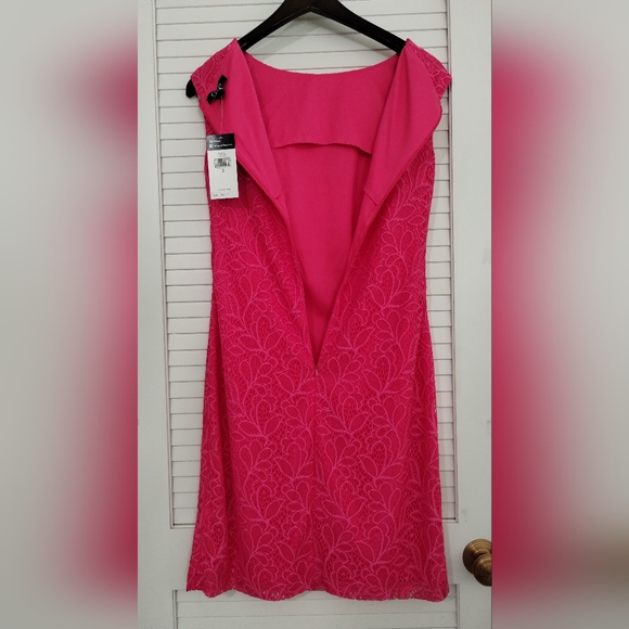 NWT Chaps by Ralph Lauren Pink  Lace, Back Zip, Cap Sleeve & Lined Sheath Dress - Picture 7 of 10